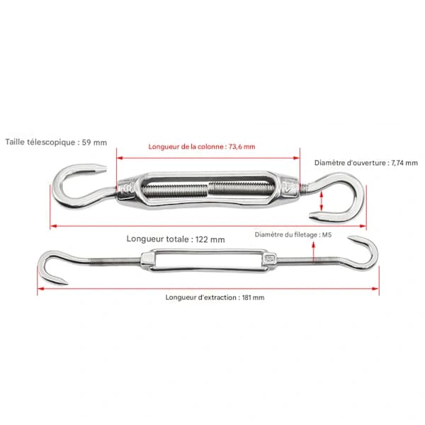 /EA/M5 Rustfri Stål Wirestrammer, 6-pak Wirestrammere Krog og Krog Justerbar Kraftig Spændekrog & Krog til Reb Wire Tørresnor, Wire