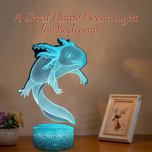 Axolotl 3D Illusjon Nattlampe, Romdekor Nattlampe Leker