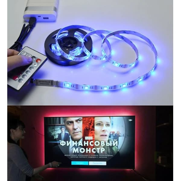 /EA/Farverig LED Strip Lys USB Farve Baggrund Lys Strip (1 meter + Controller + 24 Key Remote)
