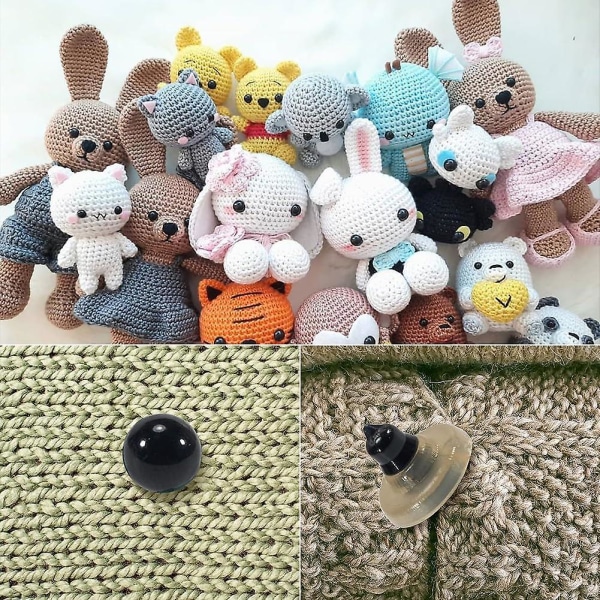 Amigurumi sikkerhetsøyne, 5-12 mm sikkerhetsøyne med skiver, svarte sikkerhetsøyne, plastdukkeøyne, plastsikkerhetsøyne, plastikkr. 135 st