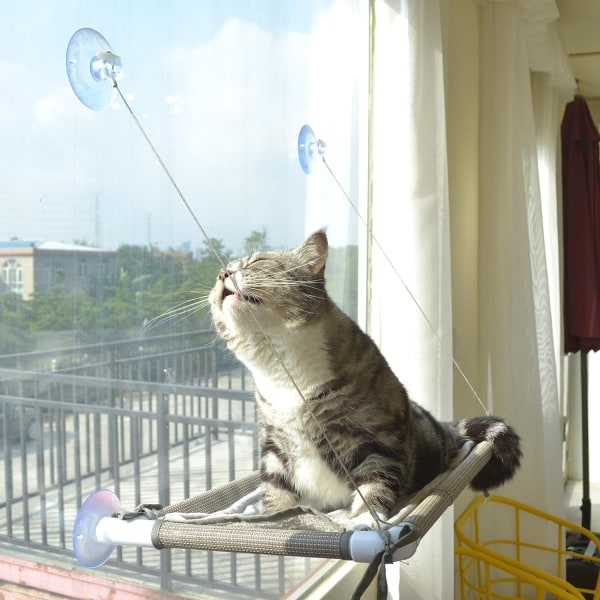 Kattsängfönster, Kattfönster Hängmatta Fönsterabborre, Säkerhet Katthyllor Utrymmesbesparande fönstermonterad kattsits för stora katter (beige set)canvas