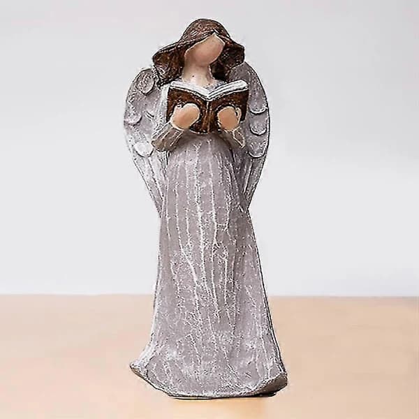 /EA/Englestatue, længsel efter kærlighedsdekorationsgave (grå engel, der holder en bog)