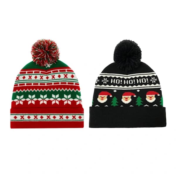 /EA/Jul Snöflinga Mössa 2 st Tomteluva Stickad Mössa Röd Mössa