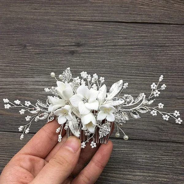/EA/Hodeplagg-bryllup Barrette Kam, Blomstret Brudebryllup Hårtilbehør For Bruder