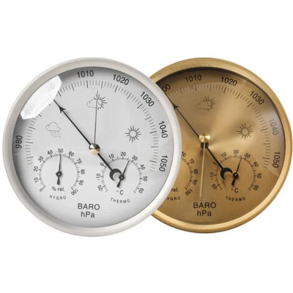 /EA/Analog værstasjon 3 i 1 rustfritt stål Ø132 mm - Barometer, termometer, hygrometer, gull