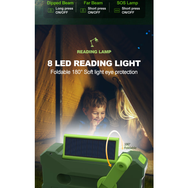 10000mAh Handvev Nödradio - Solcellshandvevsradio Campingprylar Överlevnadsutrustning green