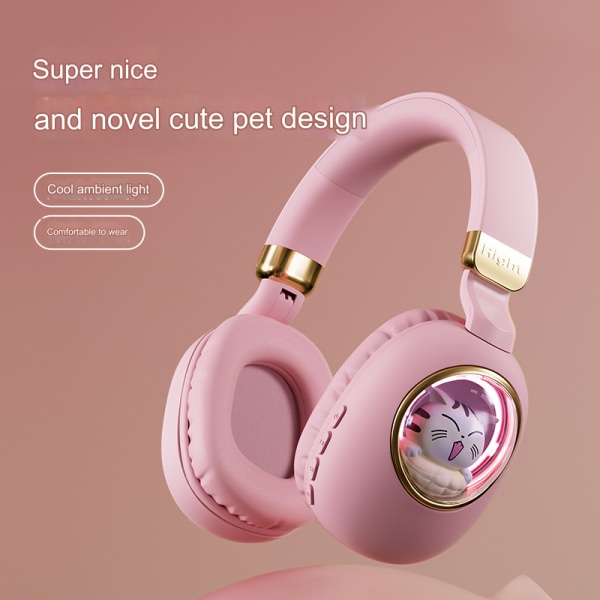 Langaton uusi valoisa, söpö sarjakuva Lemmikkieläinten päähineet Bluetooth kuulokkeet Peli Esports-kuulokkeet B4 Light Green - Naughty Cat