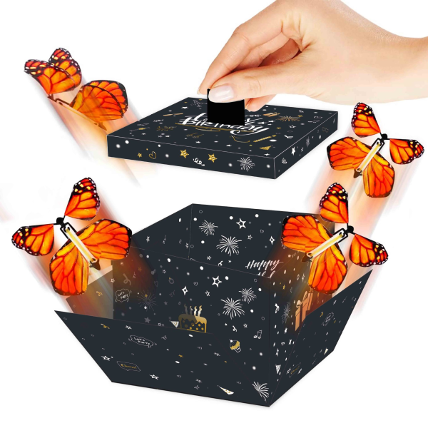 Butterfly Exploding Gift Box (Grattis på födelsedagen), Surprise Flying Butterfly Box Prank D