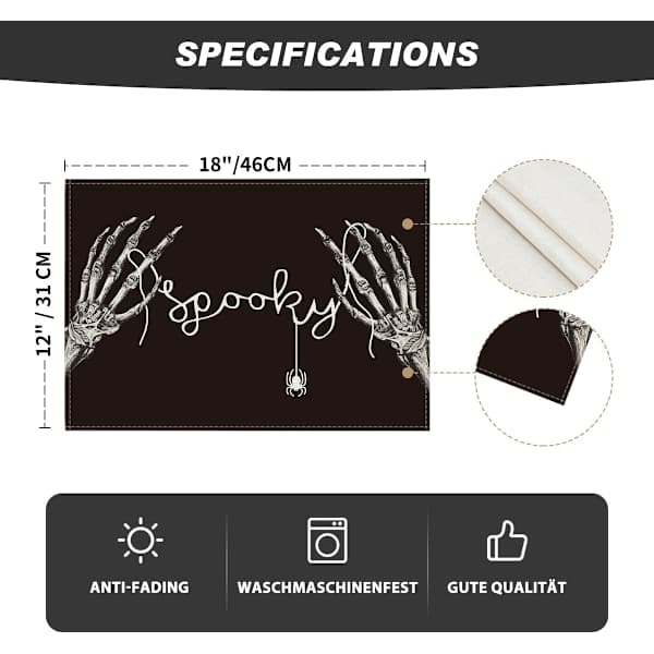 /EA/Set med 4 skelettformade H-formade bordstabletter för Halloween, 30