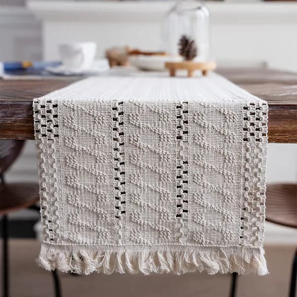 /EA/Tablecloth Stain Resistant Beige Lace Cotton Boho Style