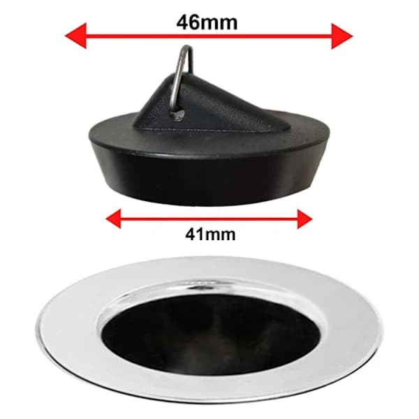 /EA/Gummiprop til vask med kuglekæde, Universal vaskeprop i rustfrit stål med krog til vask eller badekar