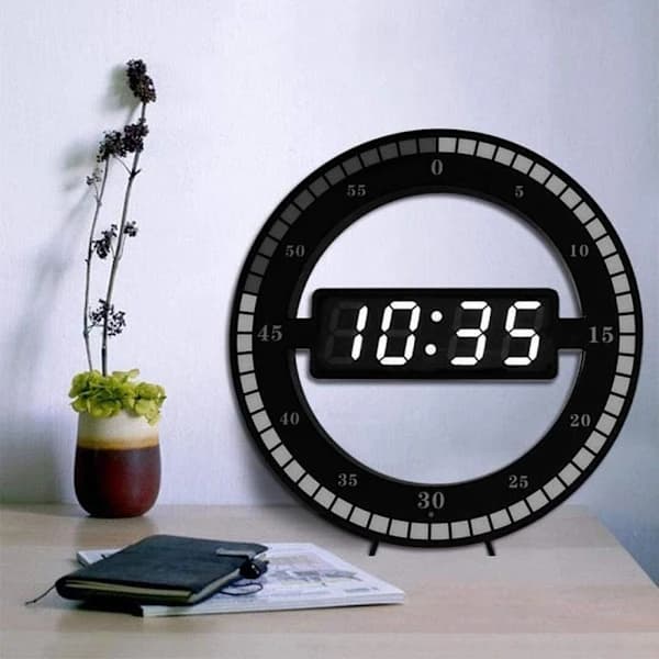 /EA/Tyst LED digital skrivbordsklocka, elektronisk väggklocka - cirkulär