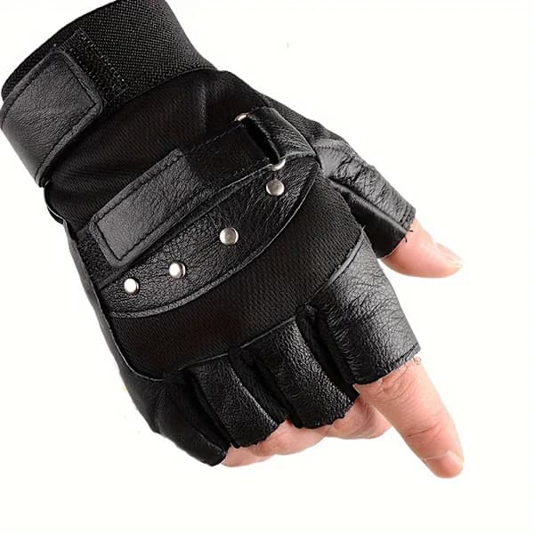 Ægte Lear Halvfingerhandsker til Mænd & Kvinder - Åndbare, Skridsikre Sort