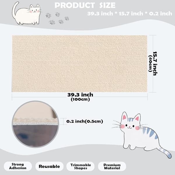 Selvklebende klorestativ-matte for katt 40x200cm, kan klippes til, slitesterk polyester-klorematte for beskyttelse av sofa, vegg, dør og møbler, khaki