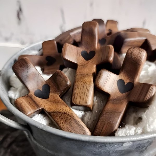 Cross My Heart | Uppmuntrande Gåva Träkors Fingertopps Stresslindring Gåvor Ficka Litet Kors Julklapp Handhållet Träkors 5pcs