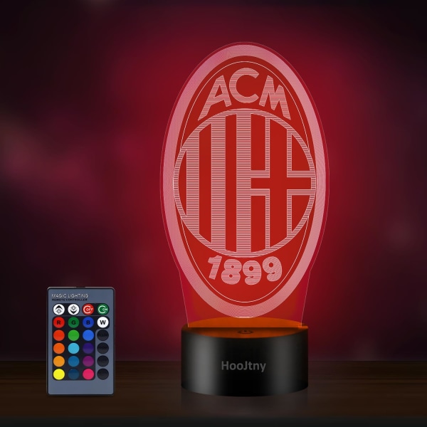 Milan Nattlys, AC Football Milan 3D Led Nattlys Fotball, 16 farger med fjernkontroll Svart