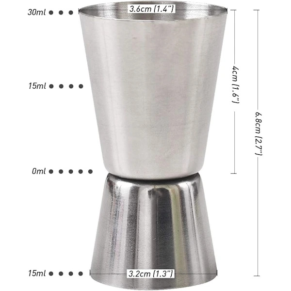 /EA/Cocktailjigger, 15 & 30 ML Rustfrit Stål Barjigger (Sæt med 4)