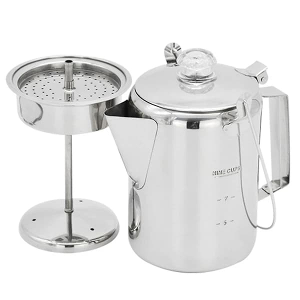 /EA/1,2l Udendørs 9 Kops Rustfrit Stål Percolator Kaffekande Kaffemaskine Til Camping Hjem Køkken