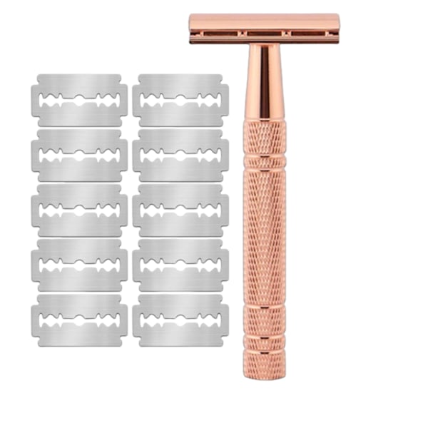 Roségulds Säkerhetshyvel för Kvinnor - Inkluderar 10 Platinabelagda Blad, Återanvändbar Metallhyvel för Män - Viktigt för Resan Gentleman Black and5 Blade