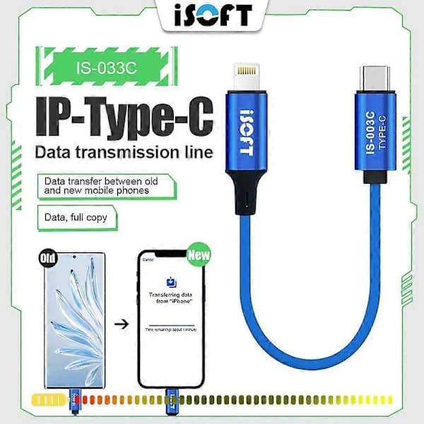 /EA/A-typ ISOFT IS-003B Lightning til Type-C datakabel til kopiering af foto- og videofiler