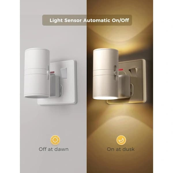 LED-nattlampa med skymningssensor, dimbar 3-färgsbelysning för sovrum, hall, barnkammare, vit 2-pack 2-pack/No remote Vit
