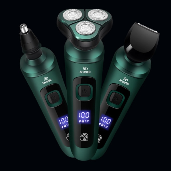 4 i 1 USB oppladbare elektriske barbermaskiner for menn med roterende hoder med vanntett LED-skjerm 3 i 1