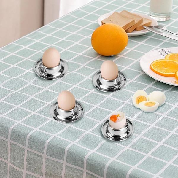 /EA/(Silver) 4 Egg Cups, Stackable, Round, Stainless Steel, Polished, Dishwasher Safe, with Egg Holder