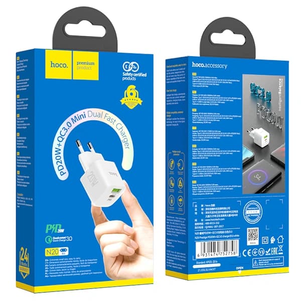 /EA/hoco. N20 Europæisk standard for iPhone PD20W+QC3.0 oplader c