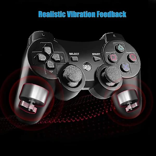 /EA/PS3-controller, Trådløs controller til Playstation 3 Bluetooth Gamepad til PS3 med Dobbelt Vibration Seksakset Fjernbetjening (Sort)
