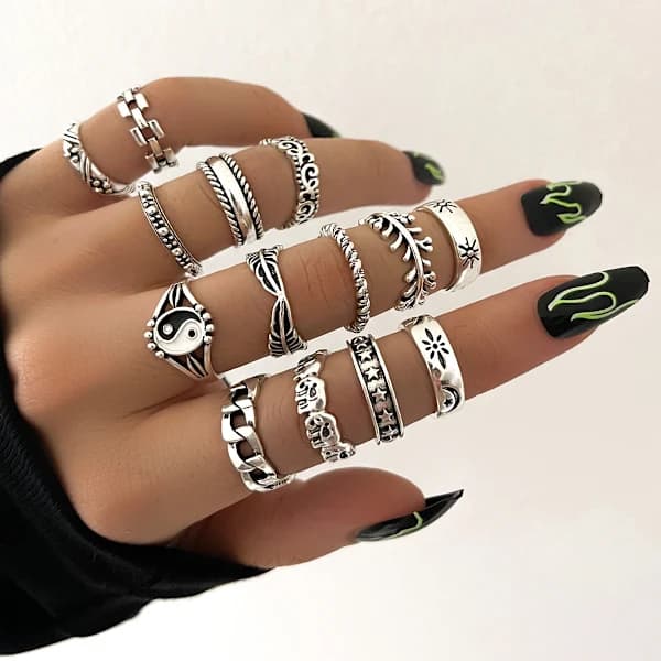 /EA/29-delars mode boho knogringsset för kvinnor, flickor och män, vintage