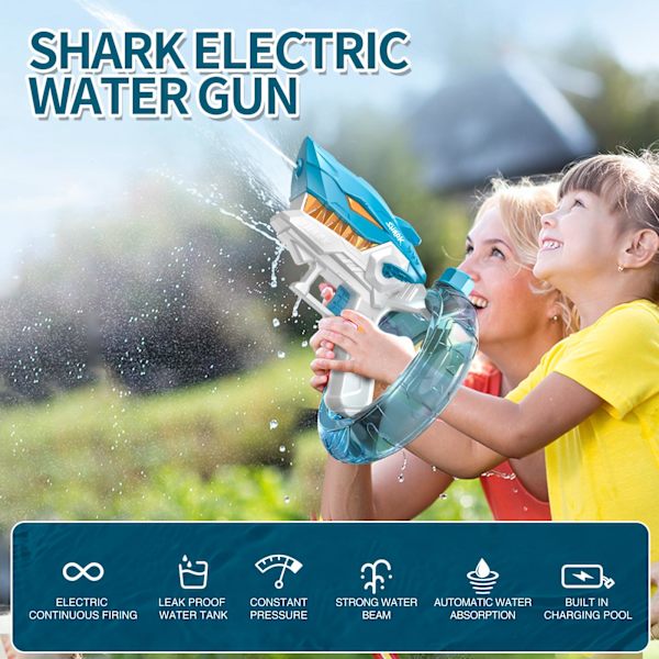 Elektrisk vattenpistol för vuxna och barn - Fjärrkontroll automatisk vattenpistol - Perfekt för sommarens poolpartyn - Cool hajdesign - Perfekt sommarpresent C