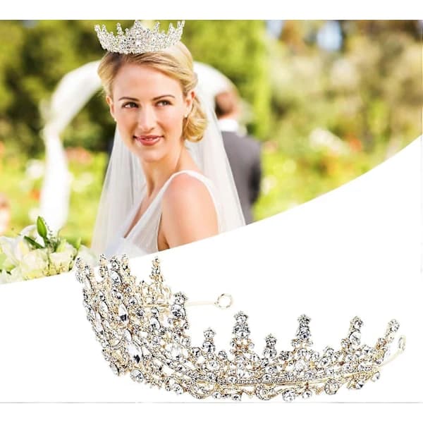 /EA/Brudkrona Hårband Gyllene Bröllop Strasskrona Romantisk Elegant Krona Håraccessoar