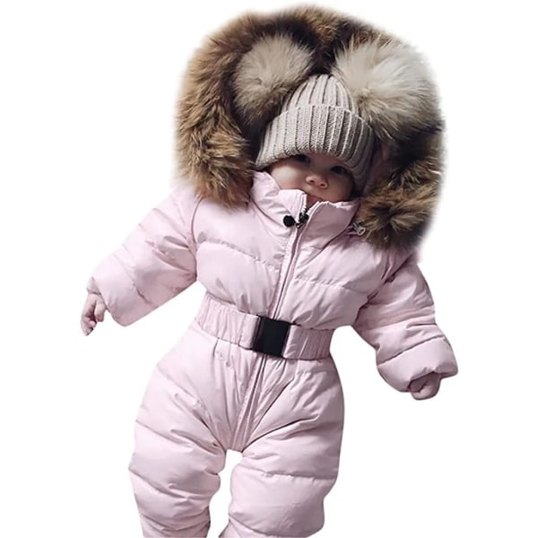 Baby vinter jumpsuit med hette Romper Snowsuit Down Ski Dress Romper Boys Rosa 70 cm