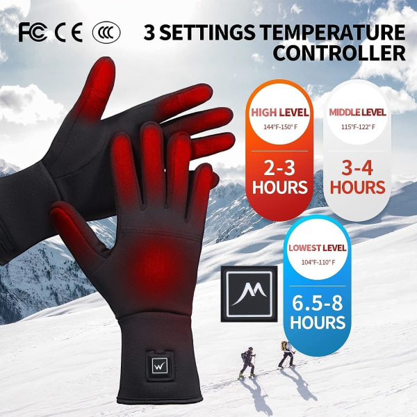 Opvarmede handskeforinger til mænd og kvinder, genopladelige håndvarmere, tynde camo touch screen batteri elektriske handskeforinger XS,S