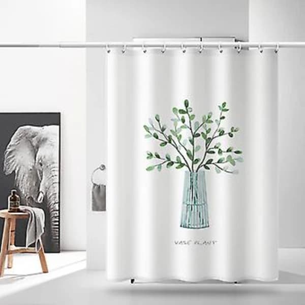 /EA/Duschdraperi Anti-Mögel - Duschdraperi - botaniskt tryck - Vattentätt - Inklusive ringar - 180X180cm - Polyester - grön&vit