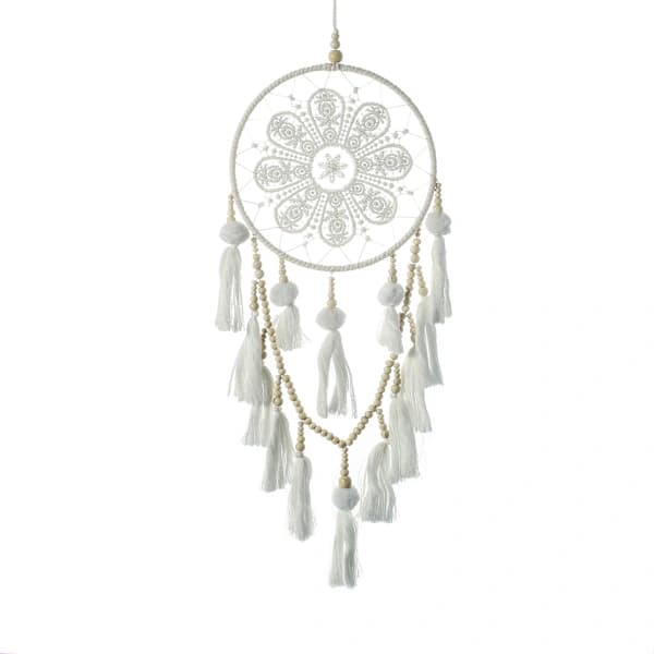 /EA/Drømmefanger vægdekoration med pomponer, Boho Macrame Dream Catcher