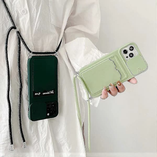 /EA/Passar iPhone 12 Pro Max Skjutbart Kameraskydd Design Med Kortplats & Halsrem