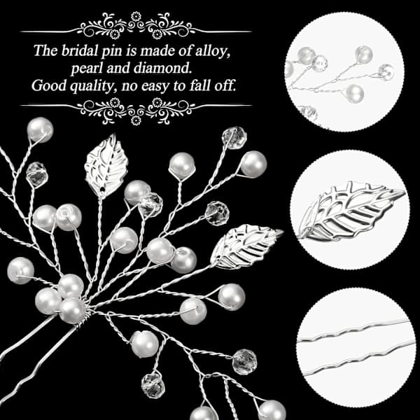 /EA/(Silver) 8 st bröllopshårnålar med pärlor för brud, blommor