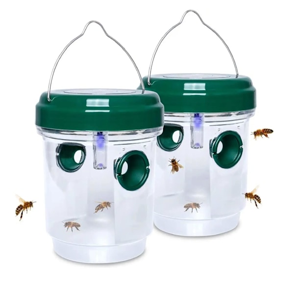 2-pack solcellsdrivna getingfällor, utomhushängande fällor för bålgetingar, snickarbin, getingfångare, bifångare, insektsfångare Green 2pcs