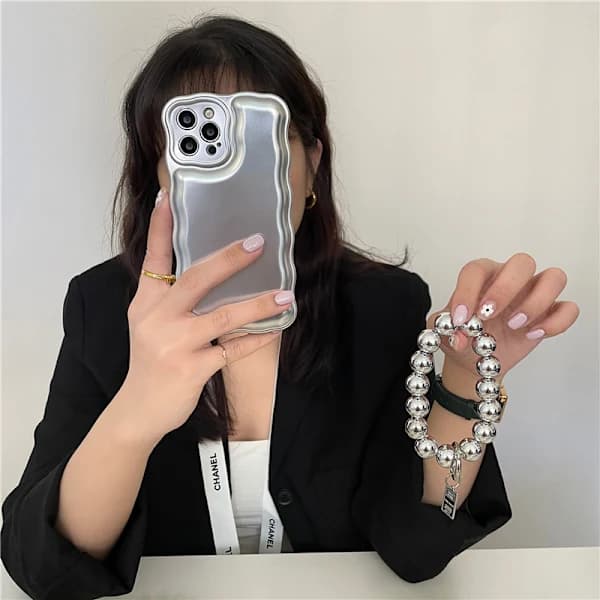 /EA/Kompatibel med iPhone 14 Pro Max Case Hvidt Armbånd 3D Glitter