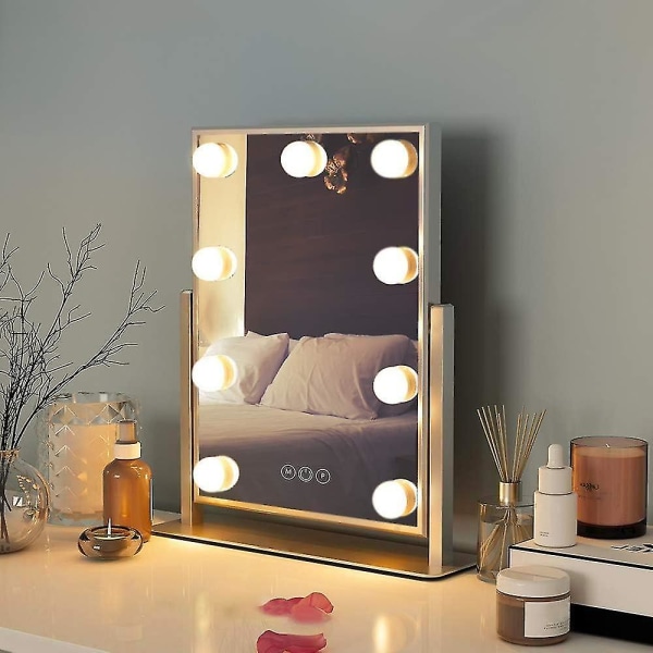 Speil med lys Stort opplyst sminkespeil sminkespeil sminkespeil Smart berøringskontroll 3 farger Dimbart lys Avtagbart