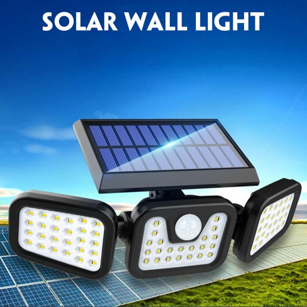 74 LED solcelledrevet PIR-bevegelsessensor Vegglampe Hagesikkerhetslampe utendørs 74 LED