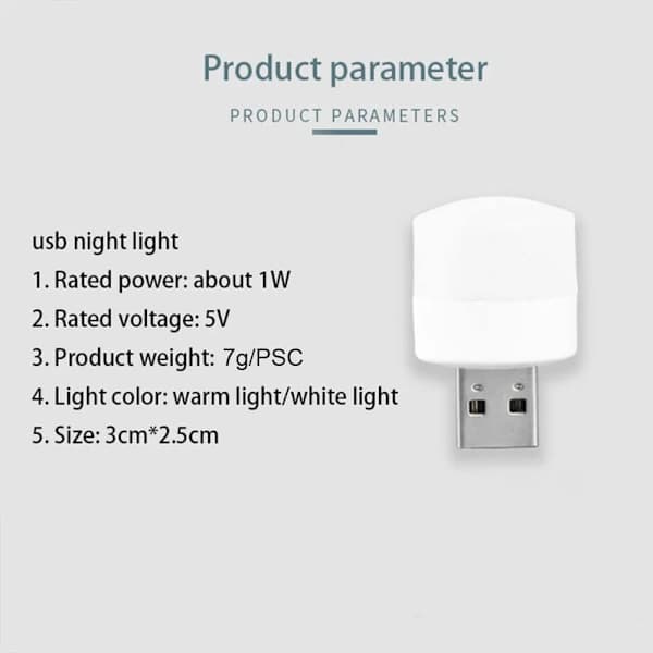 /EA/USB-nattlampor, mini-LED-lampa, plug-in, varmvit, kompakt, I