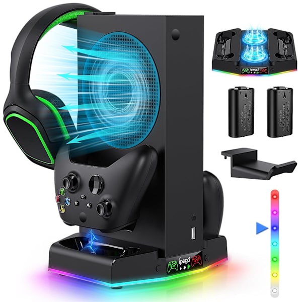 Xbox Series S multifunktionell konsol, vertikal LED-ljusbas kylningsladdningsställ svart