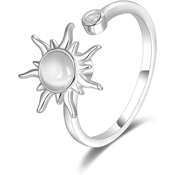 Fidget Angst Ringe Åben Justerbar Ring Måne og Stjerne Ring Månesten Sol Ring til Kvinder