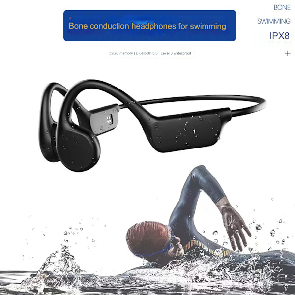 X7 benlednings Bluetooth-hörlurar, inte i örat, vattentäta, simning, utomhuslöpning, trådlösa sportlurar black