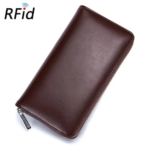 /EA/(Brun) Plånbok Dam Äkta Läder Herr Plånböcker RFID-blockering Bil
