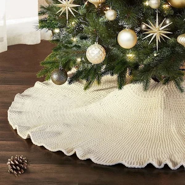 /EA/Julgransmatta, 48 tum Chunky Knit Vit Julgransmatta Rustik