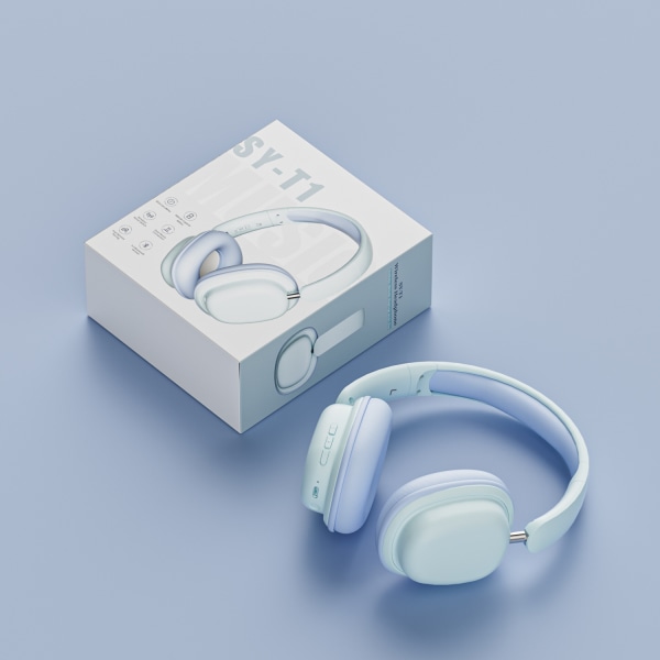 Nyligt populære trådløse høretelefoner med Bluetooth-stil gaming høretelefoner og højt batteri (leveres med en spilspecifik plug-in mikrofon) Lagoon Blue