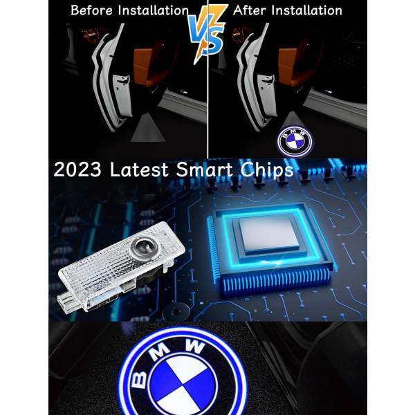 [2024 Päivitetty] 4 kpl auton ovivalot HD Puddle Light LED-ovivalot tervetuliaisvalot - kaksoisportti M-märke
